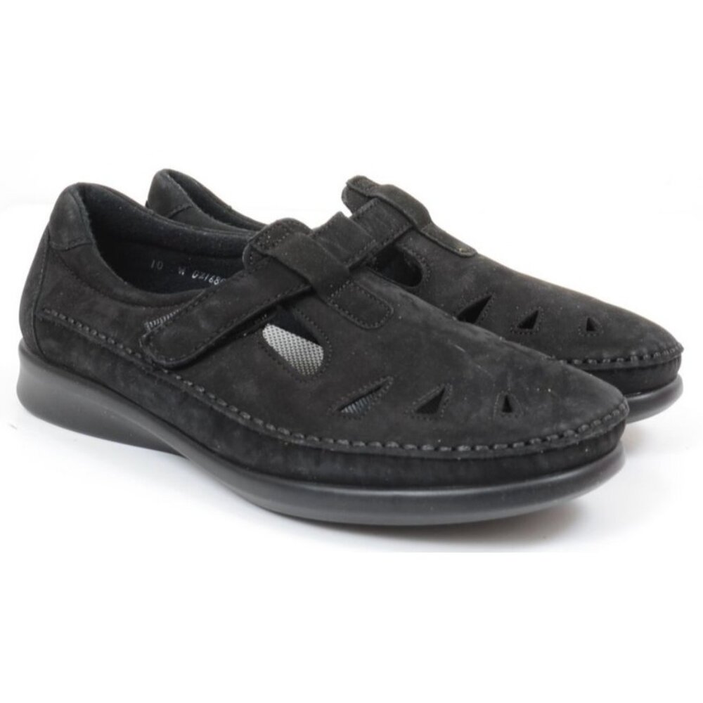 SAS Shoes Roamer-N Slip On Loafer Hook & Eye Charcoal Leather Comfort 10 WIDE